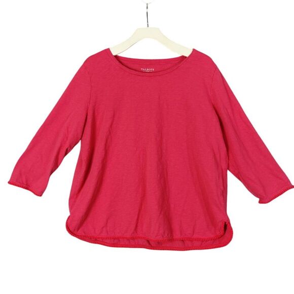 Talbots Coral Red 3/4 Sleeve Top Pom‎ Pom Trim Womens Size 2X Vacation Resort - Picture 1 of 7
